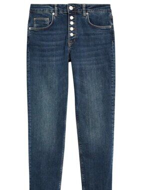 Reiss Bailey Dark Blue Slim Fit Mid Rise Cropped Buttonfly Jeans/24495